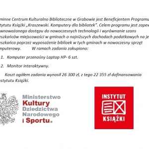 Informacja o dofinansowaniu wraz z logotypami: Ministerstwa Kultury Dziedzictwa Narodowego i Sportu oraz Instytutu Książki.